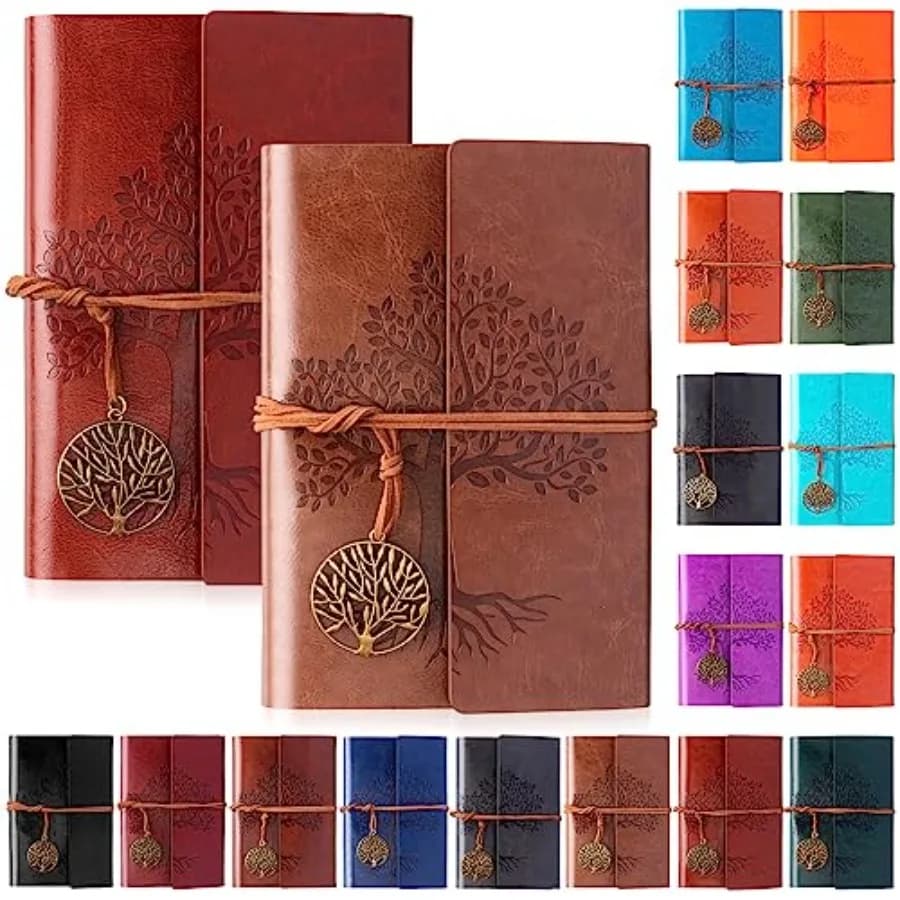16 Pcs Tree Life A6 Leather Journals Bulk Blank Refillable Notebooks for Memorial Gifts Sympathy Gifts Women Men School Busines