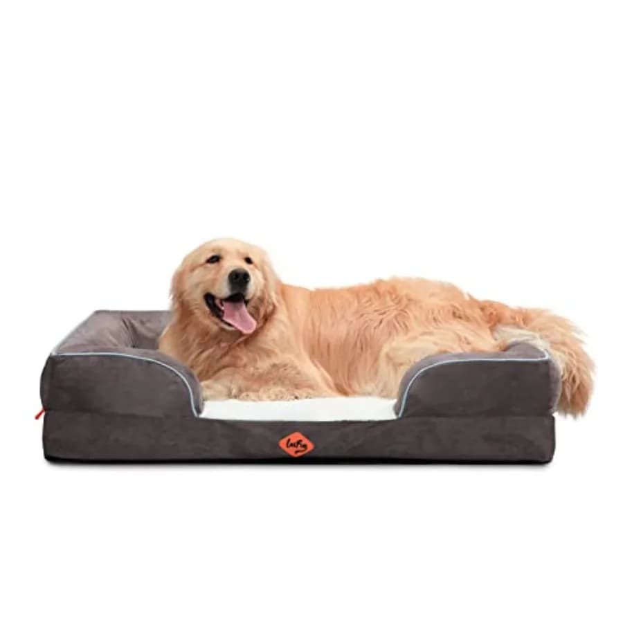 Large Premium Orthopedic Bed in Memory Foam for Dogs, Dog Sofa with Suede Leather Coating Washable and Removable, Waterproof Lining and Non-slip Base