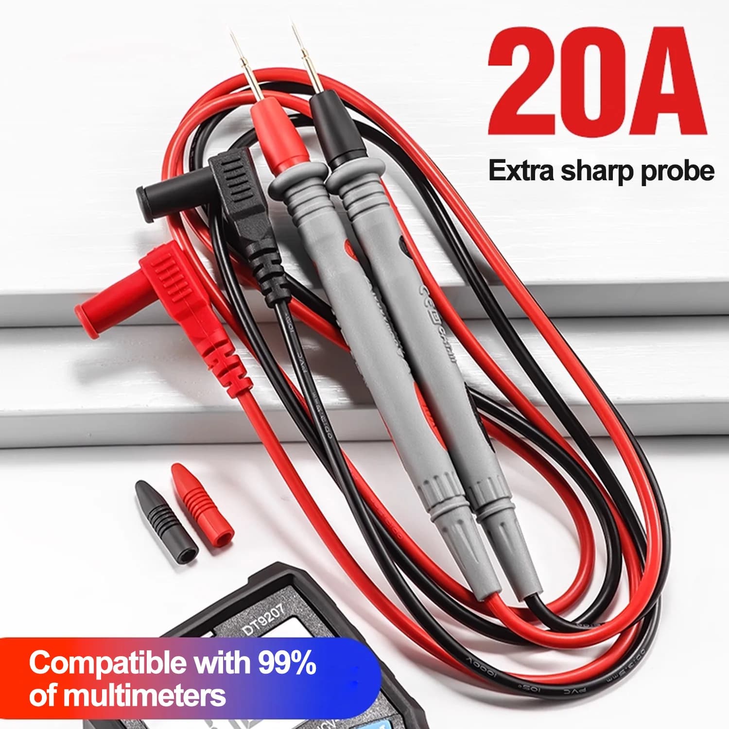 10A 20A Multimeter Test Leads Kit Silicone Wire with Needle Probe Alligator Clips Banana Plugs