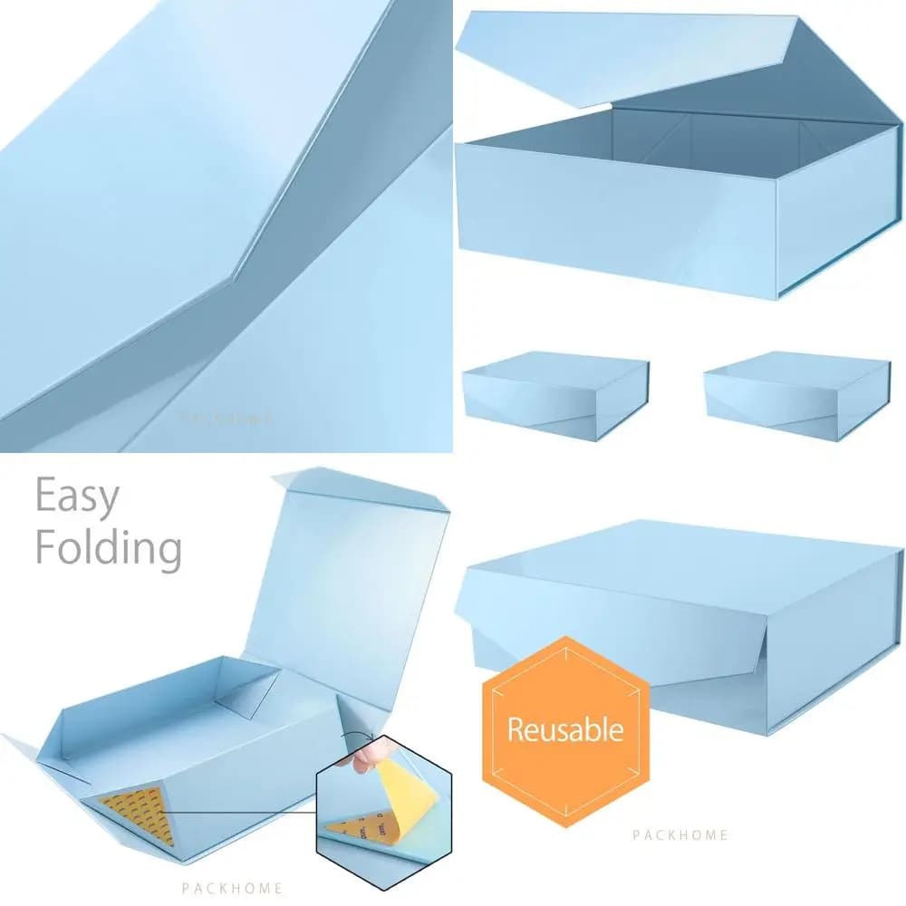 Extra Large Glossy Blue Storage Boxes With Magnetic Covers for Big Clothes and Objects