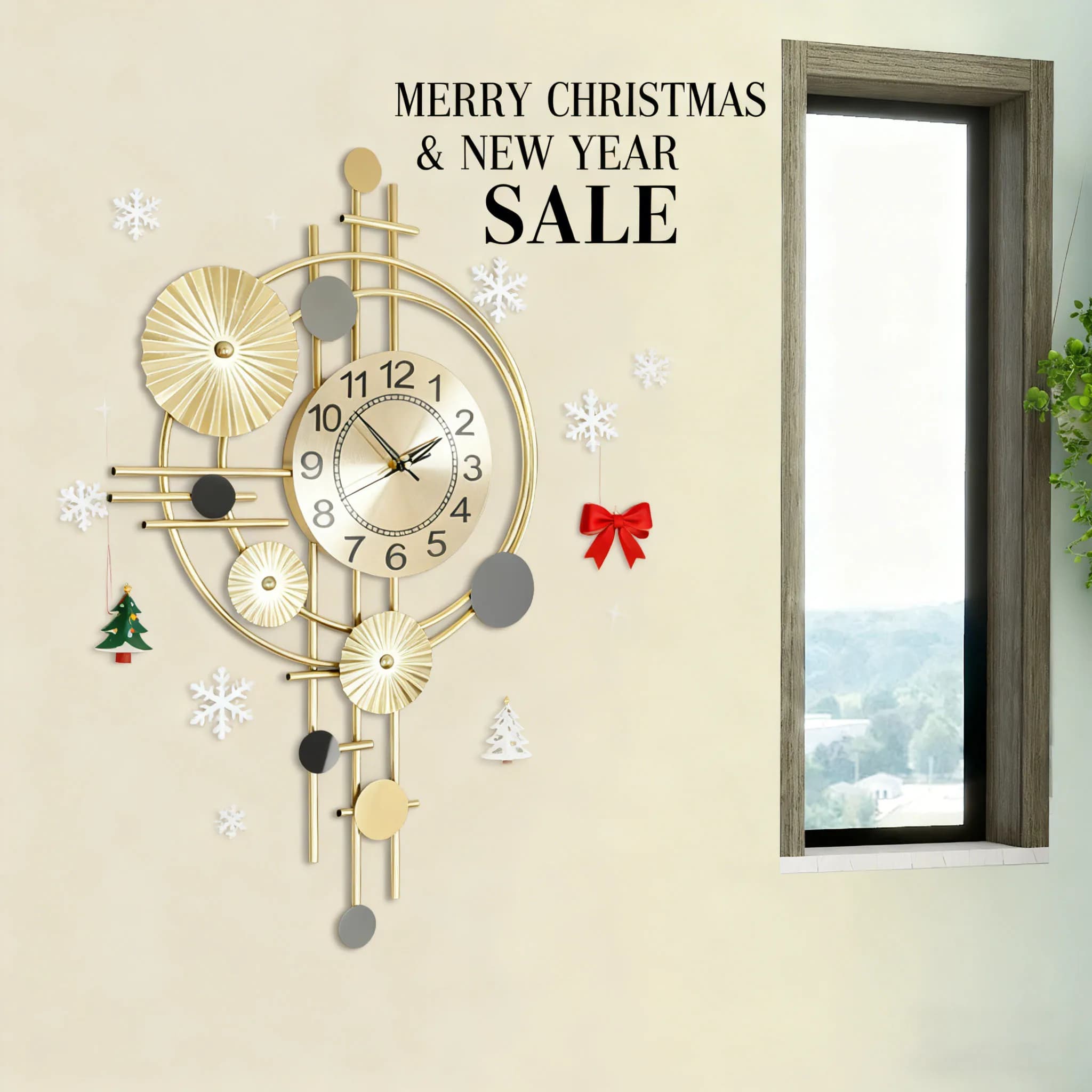 Wall clock Modern wall clock with decorative art Silent wall clock Iron wall clock for living room, bedroom, study, Christmas