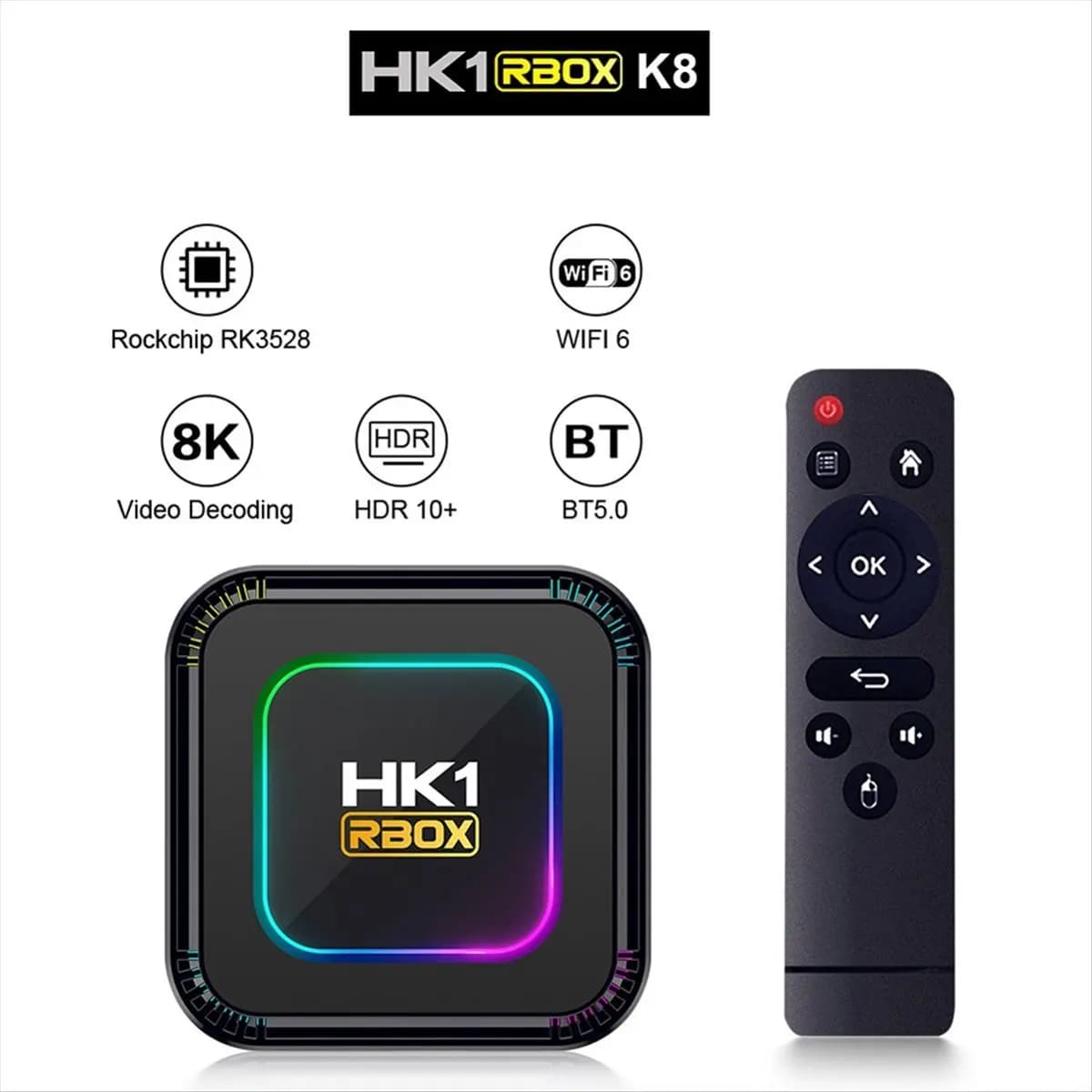 T28C 4+32G Smart TV Box Android 13 RK3528 HDR10 8K RGB Light BT 5.0 Wifi6 Voice Media Player TV Box with Spin AU