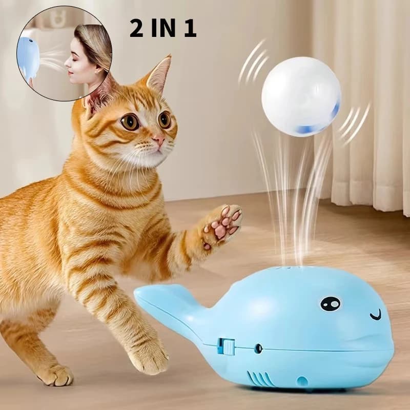 Giocattoli interattivi per gatti Giocattolo per gatti con palla galleggiante a getto elettrico Giocattolo per gatti a forma di balena Giocattolo per animali domestici con ventola a doppia funzione USB portatile per teaser