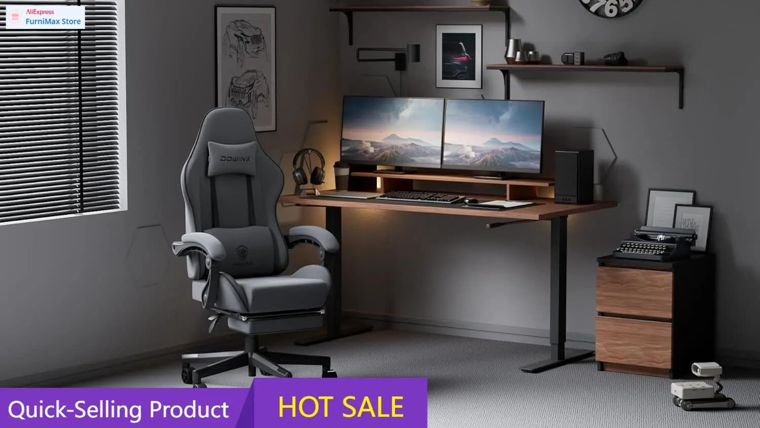 Promozione a tempo limitato: Sedia da gaming in tessuto con cuscino a molle insacchettate, sedia da gioco massaggiante in tessuto con poggiatesta, ergonomica per computer