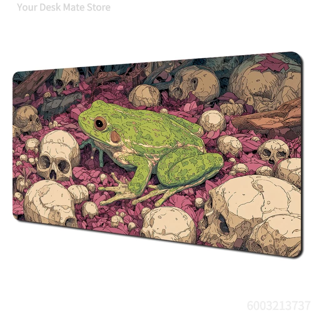 Tappetino per mouse da gioco Dark Fantasy Frog Skulls Pink Leaves, tappetino da scrivania grande ed esteso, base liscia antiscivolo per giocatori