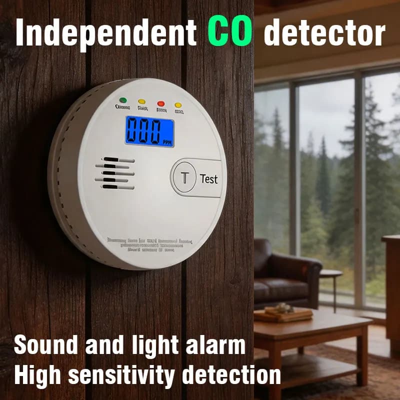 Household Carbon Monoxide Alarm CO Detector LCD Display Indicates Toxic Leakage Detection Device Audible and Visual Alarm Power