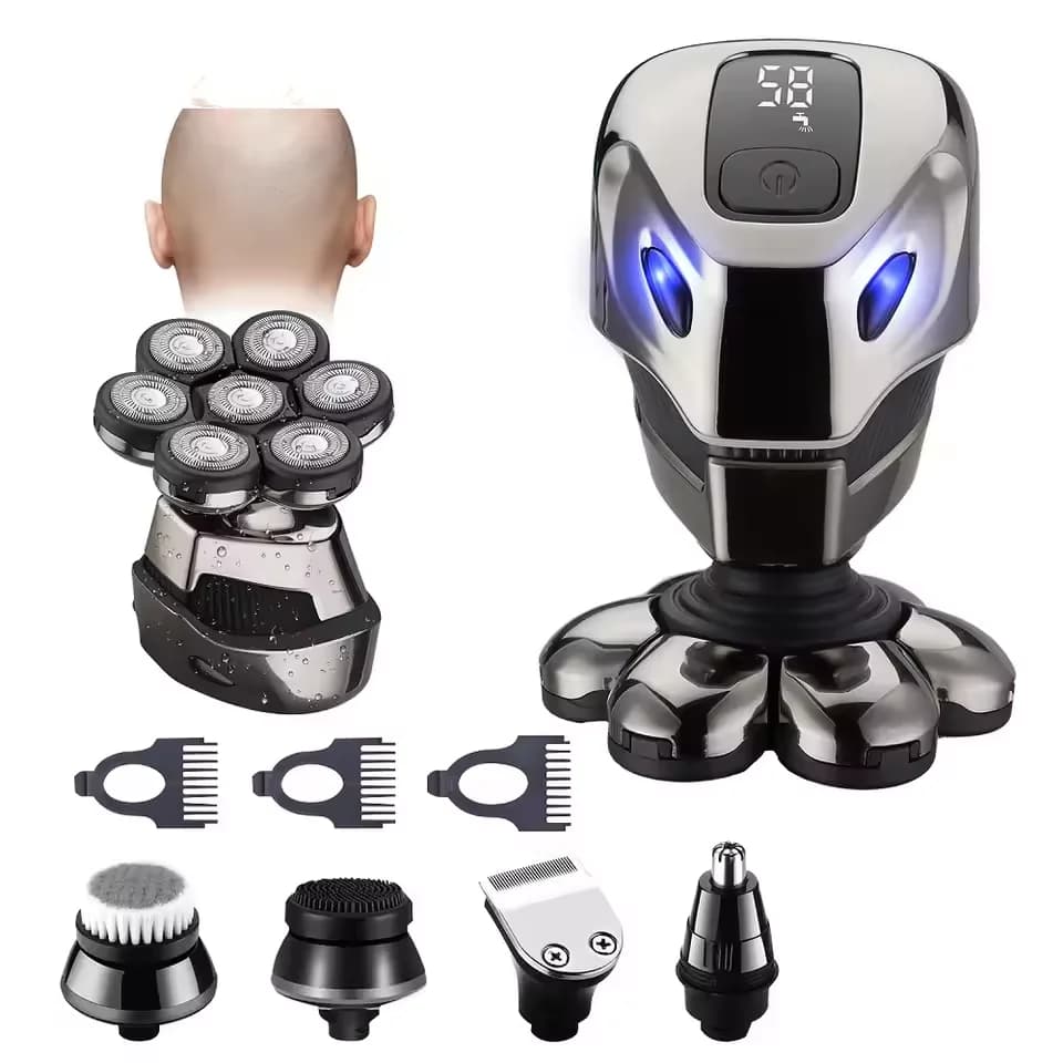 Rasoio elettrico da uomo Rasoio magnetico 7D Trimmer per capelli Display a LED ricaricabile Rasoi per barba impermeabili Trimmer per capelli asciutti e bagnati
