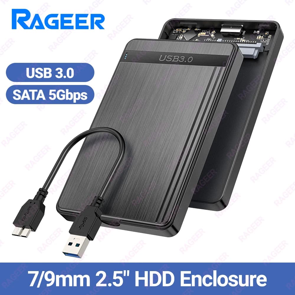 Custodia per disco rigido esterno RAGEER SATA da 2,5" da USB3.0 a SATA 3.0 da 5 Gbps per SSD HDD da 7 mm/9,5 mm 2,5", supporto UASP