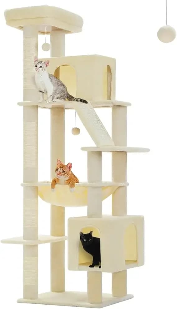 Albero per gatti con cactus alto 71 pollici, gatti da interni grandi per adulti, torre per gatti multilivello, grotte amaca extra large