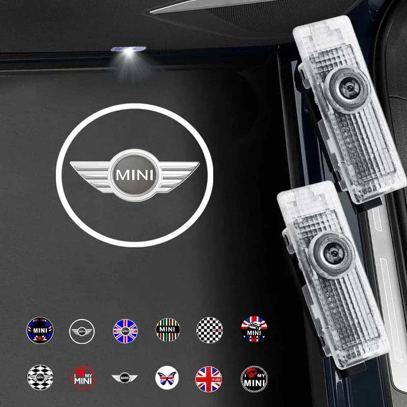 2 luci LED di benvenuto per portiera auto con logo decorativo per BMW Mini Cooper R50 R53 R55 R56 R58 R59 R60 F55 F56 F60, lampada di cortesia a proiezione