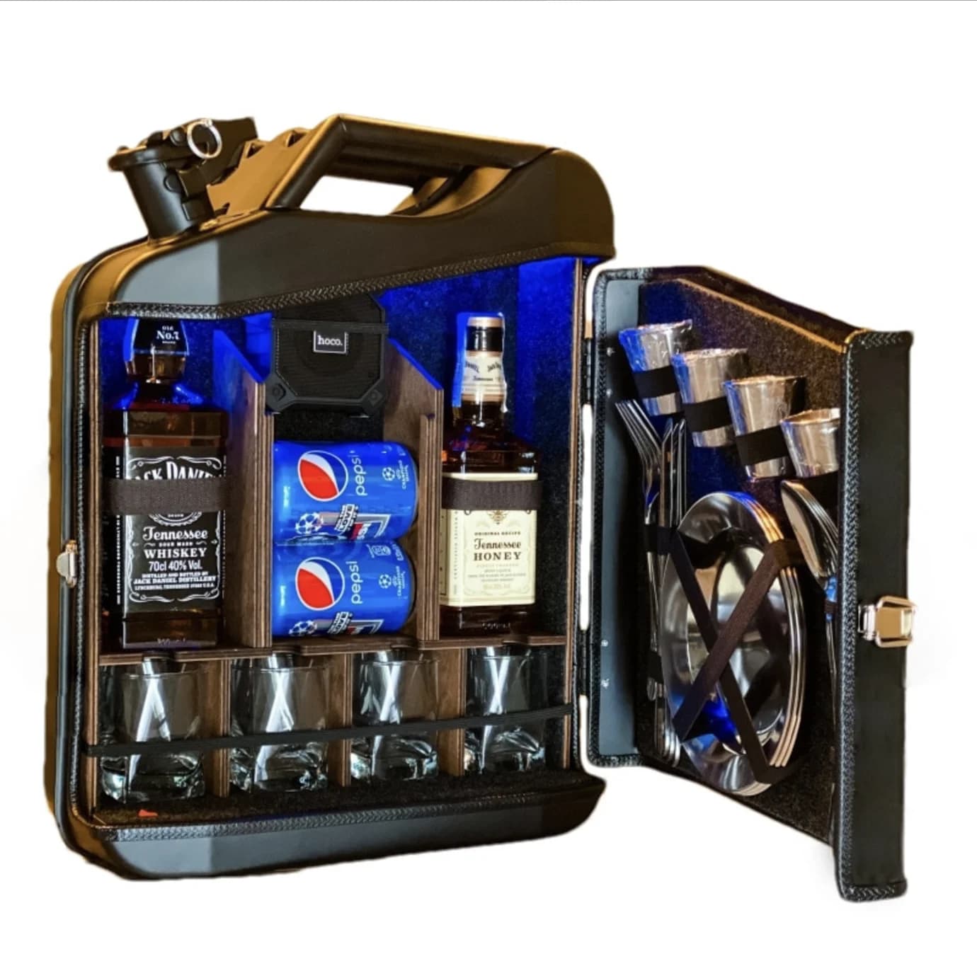 Mini Bar with Wooden Rack for Home Canister Bar Father's Day Gift Custom 20L Black Matte Fuel Metal Jerry Can