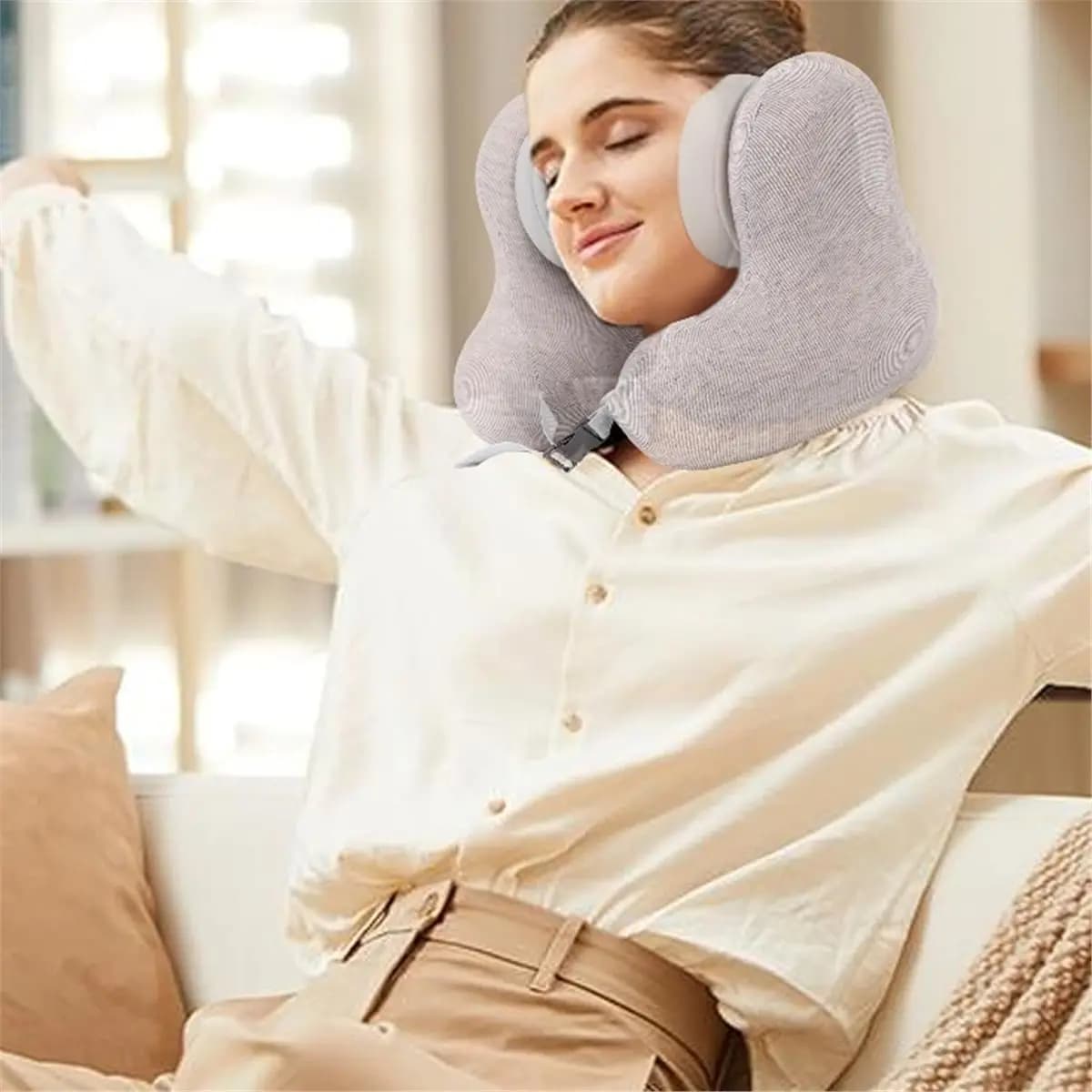 Nuovo Cuscino da Viaggio 2026 con Cuffie Antirumore, Cuscino a U con Paraorecchie Insonorizzanti, Cuscino di Supporto per il Collo