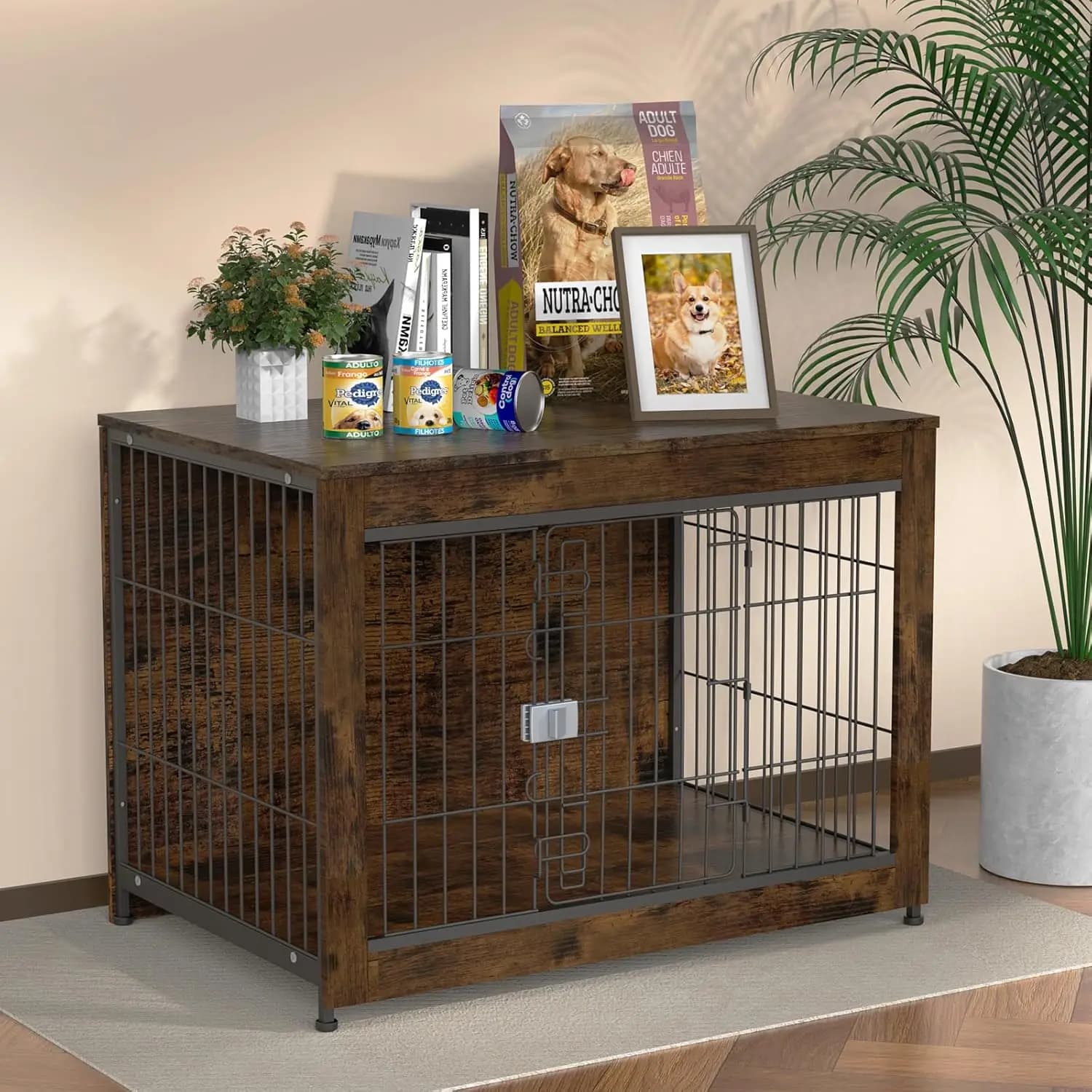 Cuccia per Cani Stile Mobile, Cuccia in Legno da 38 Pollici con Piano Solido, Cuccia per Animali Domestici da Interno con Scivolo Sicuro, Personalizzabile