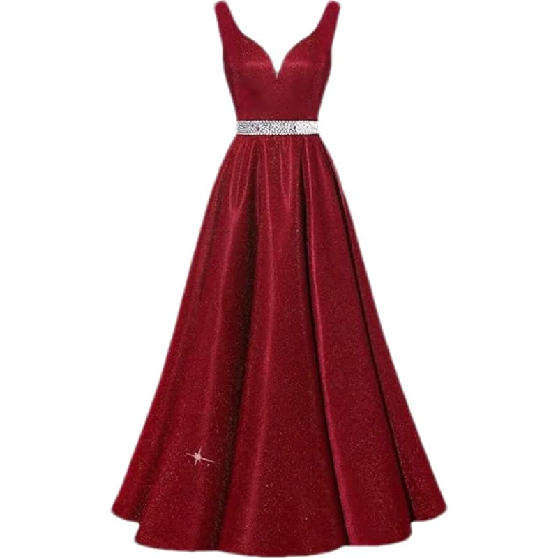 Abiti da ballo in raso glitterato da donna personalizzati Corsetto lungo con scollo a V Cintura con perline Abito da sera formale Abiti da festa con tasche