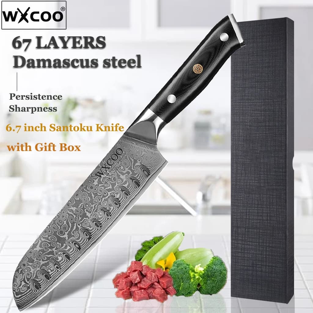 Professional Kitchen Santoku Knife Japanese Damascus Steel 67 Layers Ergonomic Handle Multifunctional Chef Knife Cooking Knife