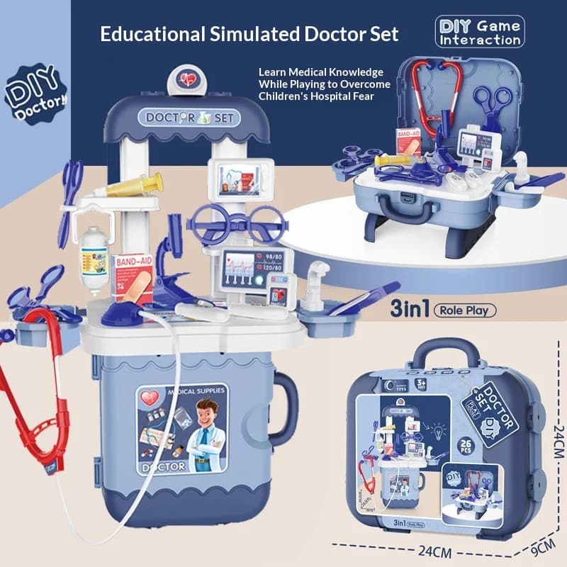 3 in 1 generic game set for DIY doctor with stethoscope, medical instruments, role play, educational toy for small children