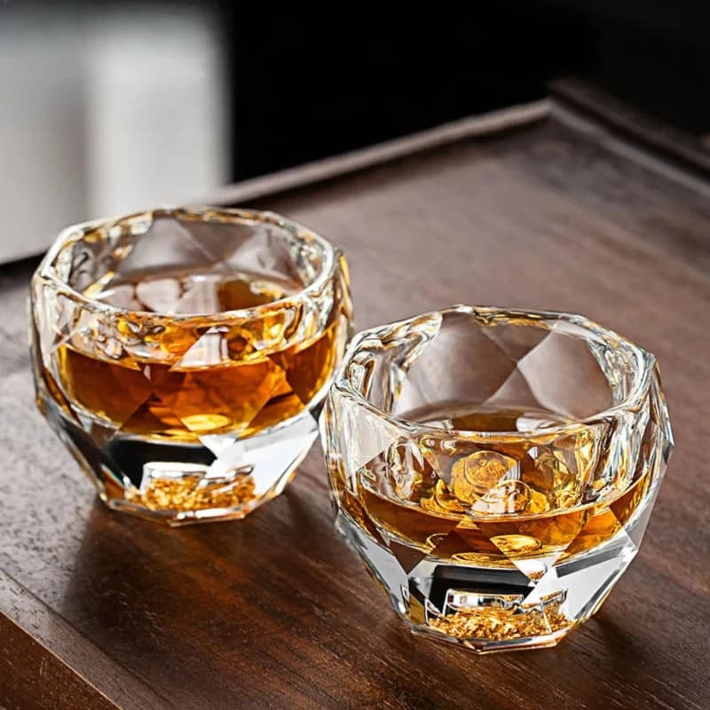 1PC 50ML Shot Glasses Diamond Faceted Double Bottom Crystal Glass Cup for Whiskey Espresso Tea Cup Bar Light Luxury Drinkware