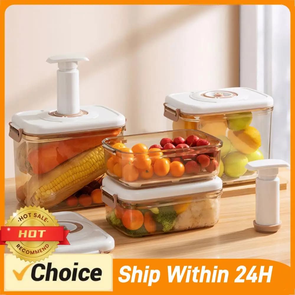 Vacuum Food Container with Pump, Cooking Storage Box with Removable Drain for Fruit, Vegetables, Bread and Snack