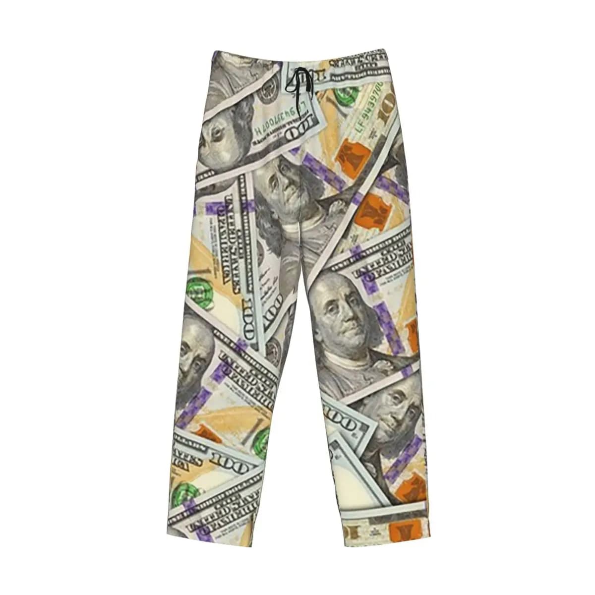 Sfondo gigante personalizzato con banconote da 100 dollari Pantaloni da pigiama da uomo Pigiami da notte Pantaloni da salotto con tasche