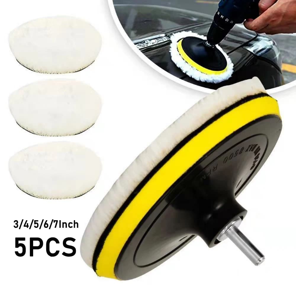 5 pezzi 3/4/5/6/7 pollici tampone per lucidatura per auto cerchio morbida lana ceretta tampone per lucidatura kit di strumenti lucidatura automatica dettagli prodotti per la pulizia