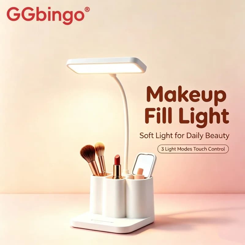 GGbingo USB Rechargeable LED Desk Lamp Makeup Vanity Light Touch Dimmable Pen Holder Table Lamp For Dorm Bedroom Cosmetic Read
