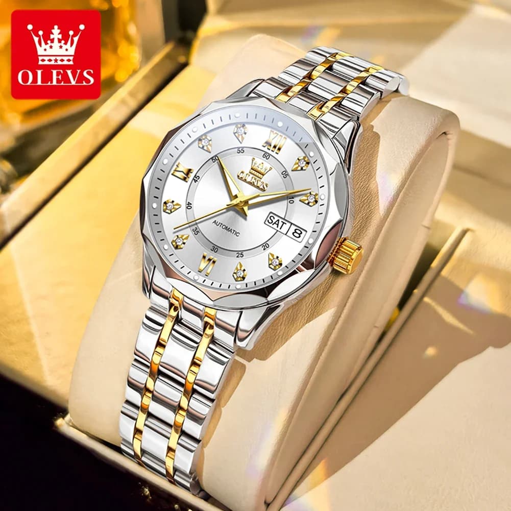 OLEVS Top Brand Luxury Fashion Business Womens Mechanical Watches Waterproof Week Date Automatic Clock Sport Womens Wristwatch
