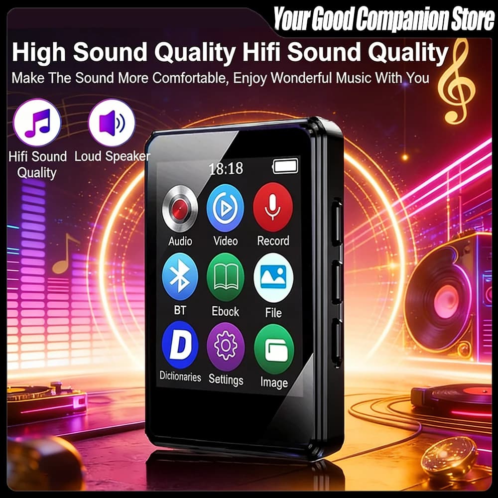 Lettore MP3 Bluetooth con audio HiFi senza perdita di dati, lettore MP4 con schermo da 1,77 pollici, altoparlante integrato, Walkman portatile per studenti