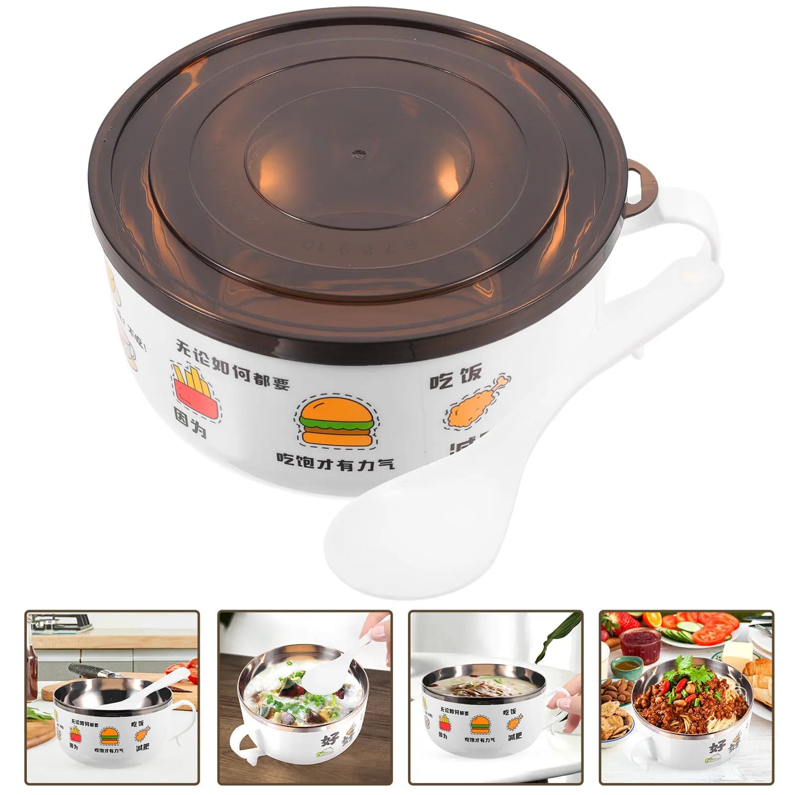 Ciotola per Ramen in Acciaio Inox Isolata con Manico e Coperchio, Contenitore per Alimenti Sigillato, Grande Ciotola per Noodle, Contenitore per Zuppa, Bento Riutilizzabile