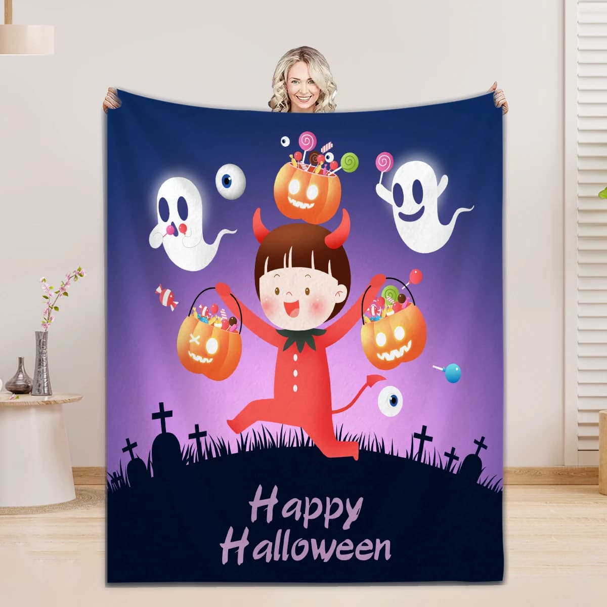 Coperta di felice Halloween Coperta di flanella Calda morbida per la pelle da campeggio Casa Soffici coperte morbide Decorazioni di Halloween Regali