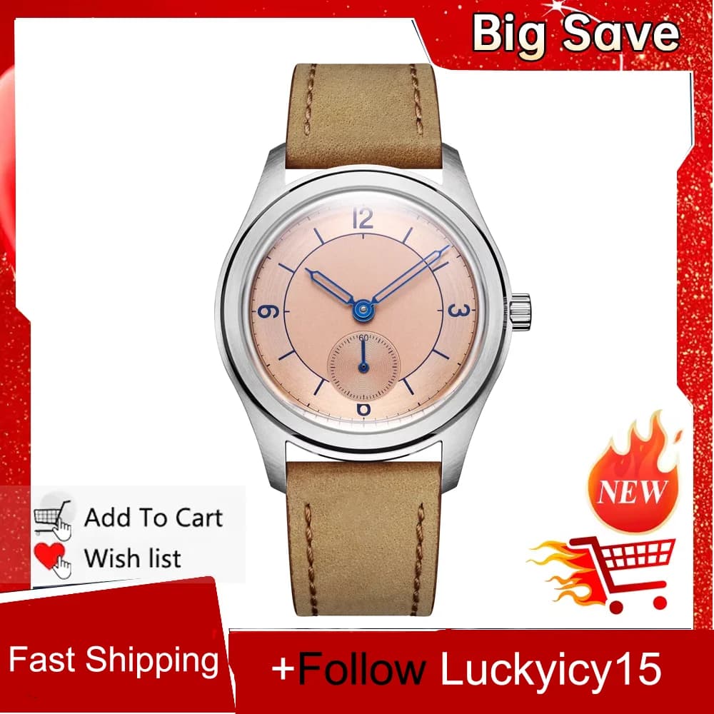 Fashion New 38mm Silver Case Pink Dial Mechanical Wrist Watch Men's Automatic Relogios Masculine Strap Leather Strap Back Cover Glass