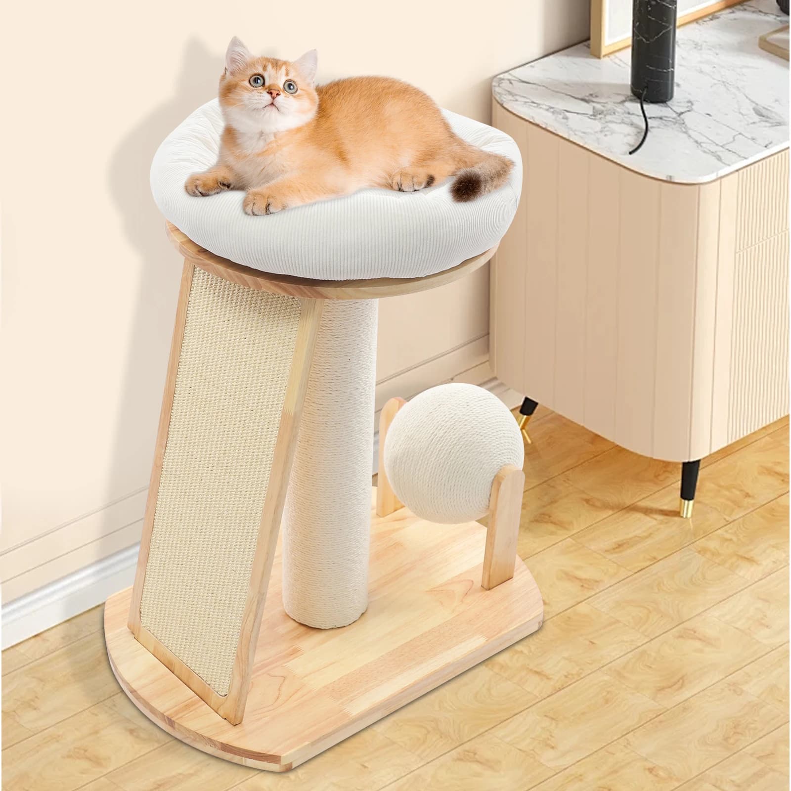 Albero per gatti multifunzionale con grattugia per letto coccole 60x40x72 cm Condominio moderno per gatti per arrampicata, graffiare, riposo, mobili per animali domestici