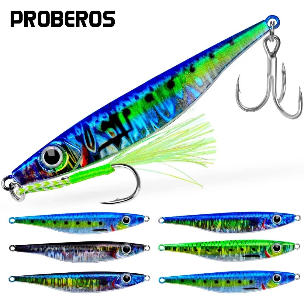 PROBEROS 5pcs Mixed Colors Metal Jig Fishing Lures 10g 17g 21g 28g 40g Saltwater Freshwater Artificial Bait Fishing Accessories