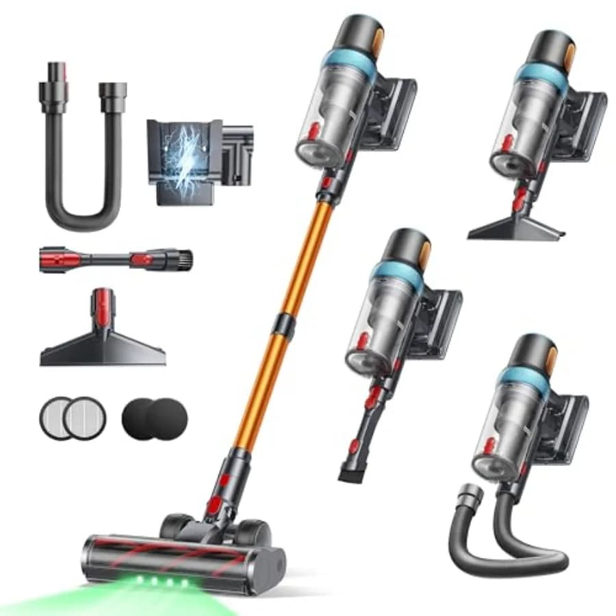 Aspirapolvere Senza Fili 650W 55KPA 70 Minuti per Casa, Aspirapolvere a Bastone Migliorato con Tubo Estensibile da 1m, Schermo LED Touch, Ricarica a Muro