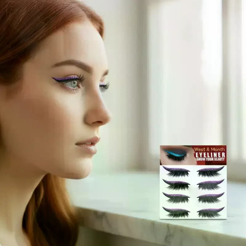 Ciglia Finte 2in1 con Adesivi Ombretto e Eyeliner, Impermeabili, Effetto Occhio di Gatto Naturale per un Make-up Migliorato