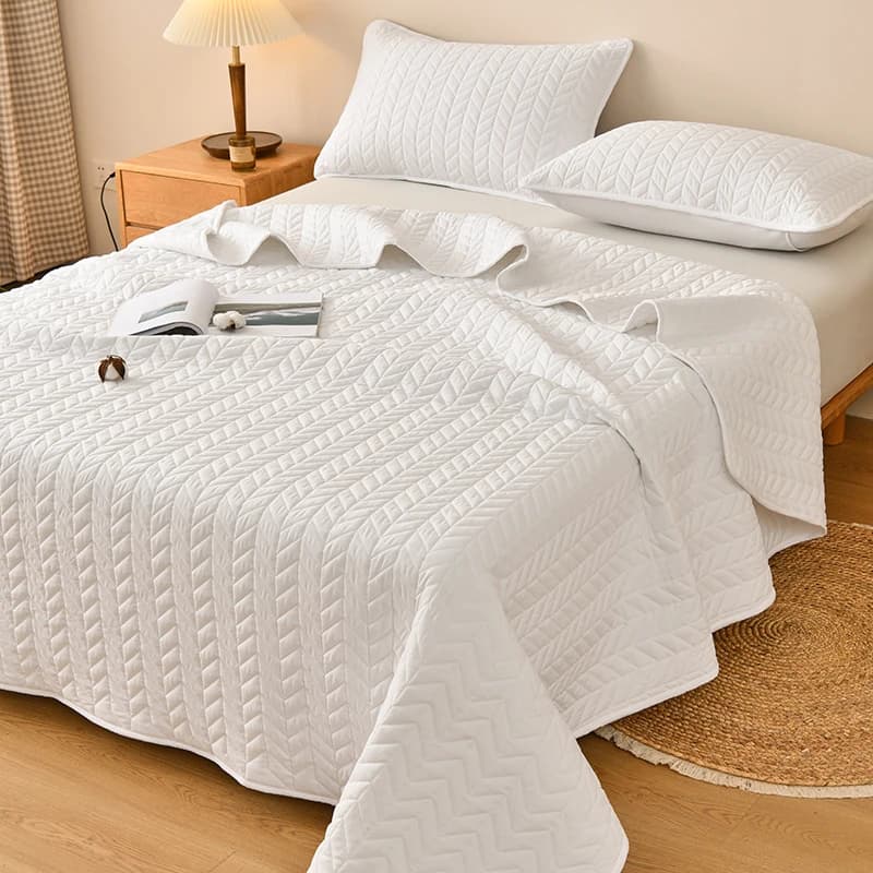 Simple Solid Color Whitee Bedspread set Pillowcases Bed cover, Soft Skin Friendly 3Pcs Double Queen size