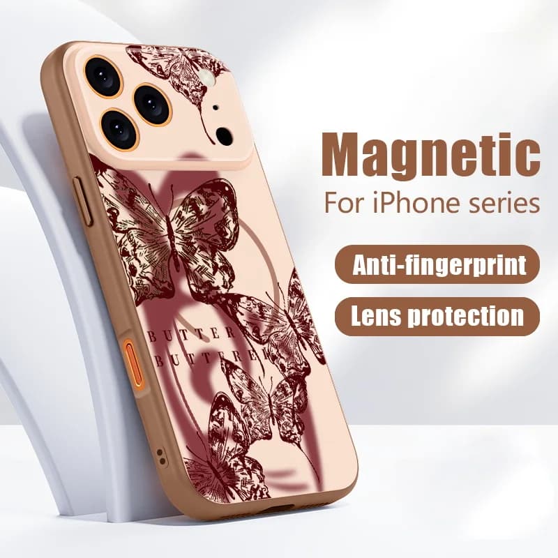 Custodia Ibrida Magnetica Opaca TPU+PC con Farfalle Colorate per iPhone 17 Pro Max, Compatibile con MagSafe, per iPhone 16 15 14 13 Pro Max