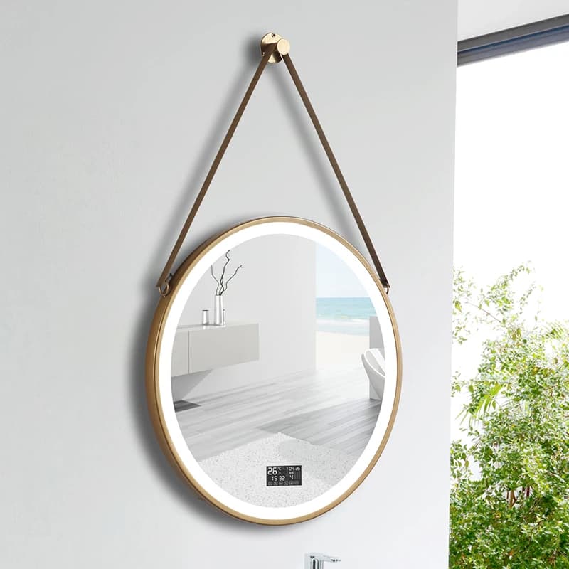 Modern Wall Mounted Time Display Touch Screen Anti-fog Multi-colored Round Led Bathroom Mirror