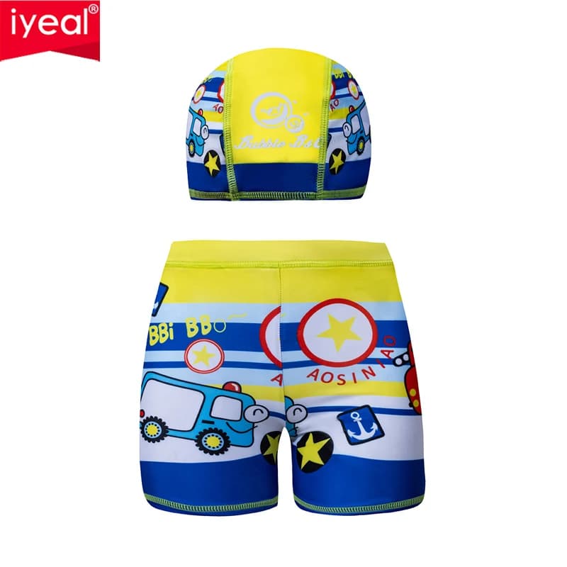IYEAL Children's swimsuit Boys' swimsuit + bath hood set Flat corner swimsuit with quick drying cartoon print