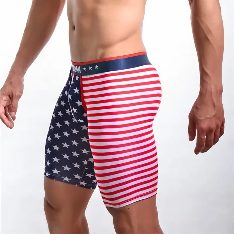 Intimo da uomo Pantaloni corti Slim Fit Home Fitness Collant Bandiera americana Stampa Mutande Uomo Boxer Tronco Boxer