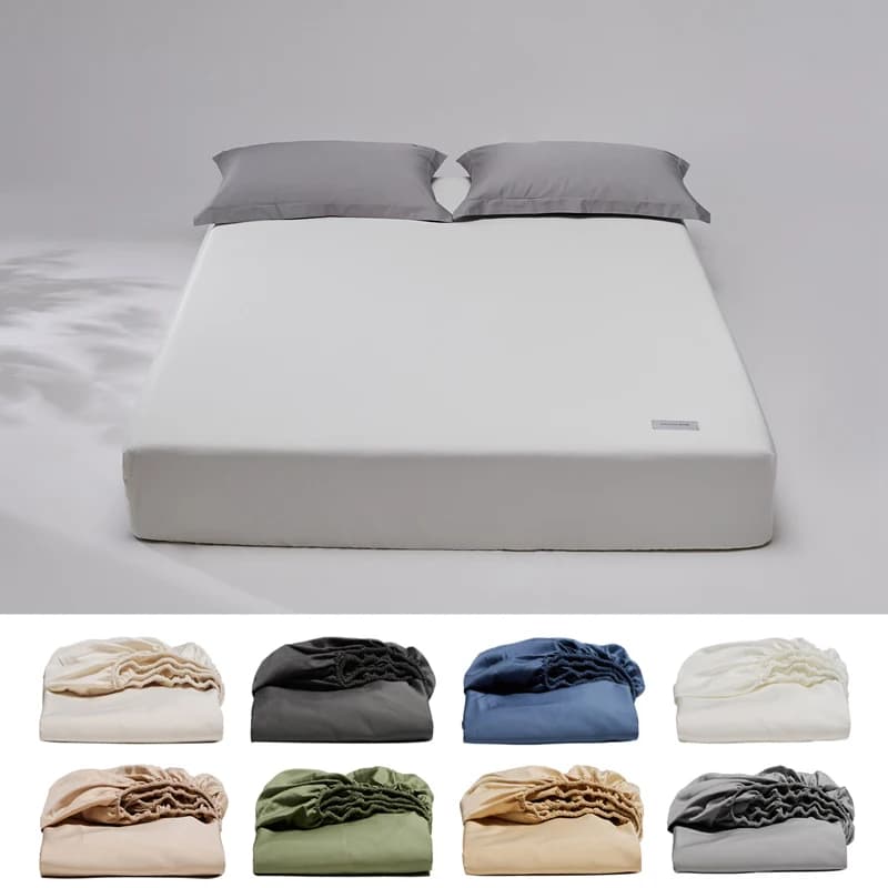 Luxury Egyptian Cotton Fitted Sheet 100% Cotton Mattress Cover with Elastic Band Solid Color Bed Linen Bed Cover No Pillowcase