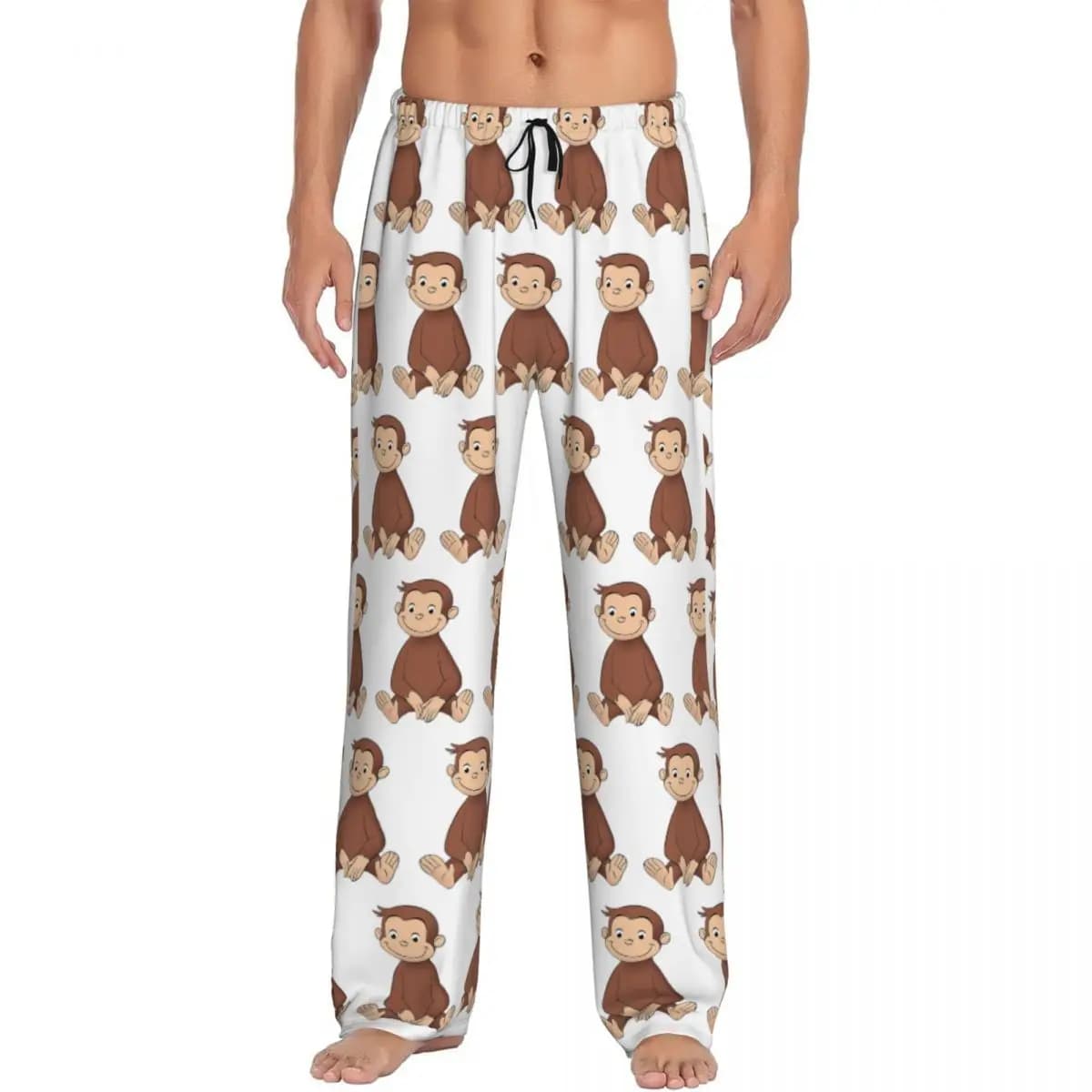Custom Curious George Pajama Pants Men Sleepwear Sleep Lounge Bottoms with Pockets