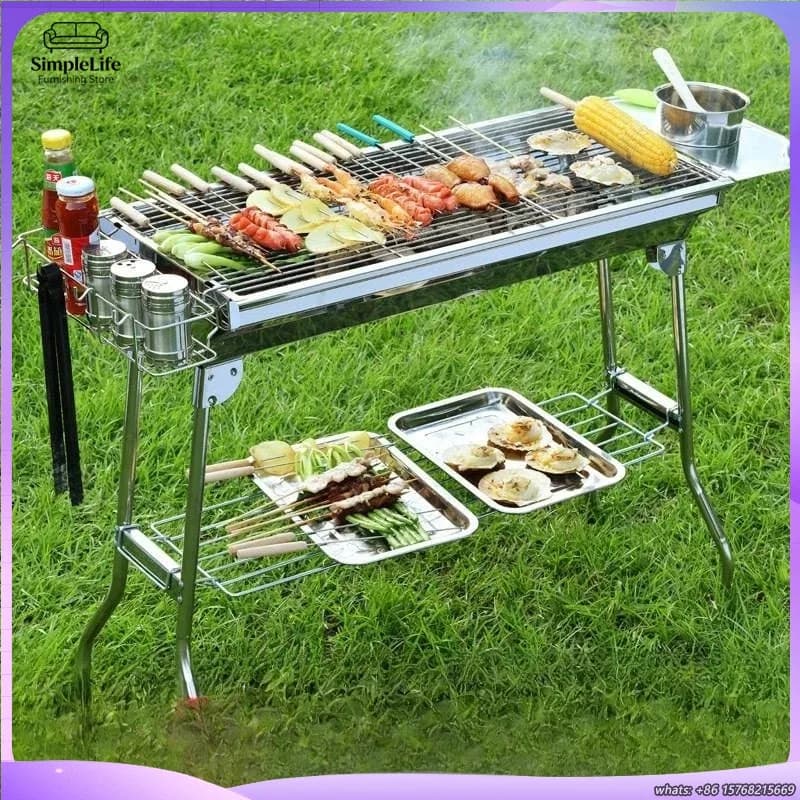 Griglia BBQ Portatile in Acciaio Inox Resistente, Forno a Carbone per Cucina all'Aperto, Campeggio e Picnic, Stufa a Legna