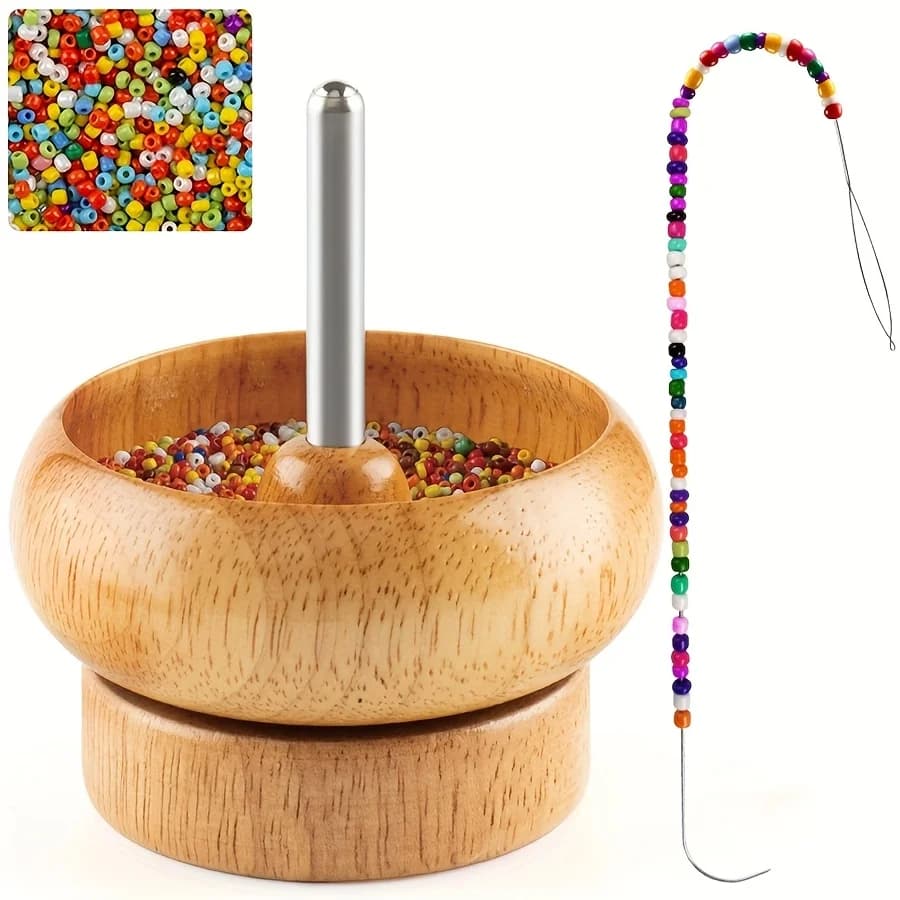 DIY Making Bead Spinner Bead Spinner for Jewelry Making, Effortless Rotating Wooden Bracelet Spinner with 1 Beading Needles