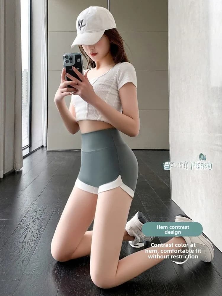 Pantaloncini di Sicurezza da Donna a Vita Alta per Fitness e Yoga, Modello Shark Bite, Lunghezza Tre Quarti, Pantaloncini da Ciclismo con Effetto Push-Up e Controllo Pancia