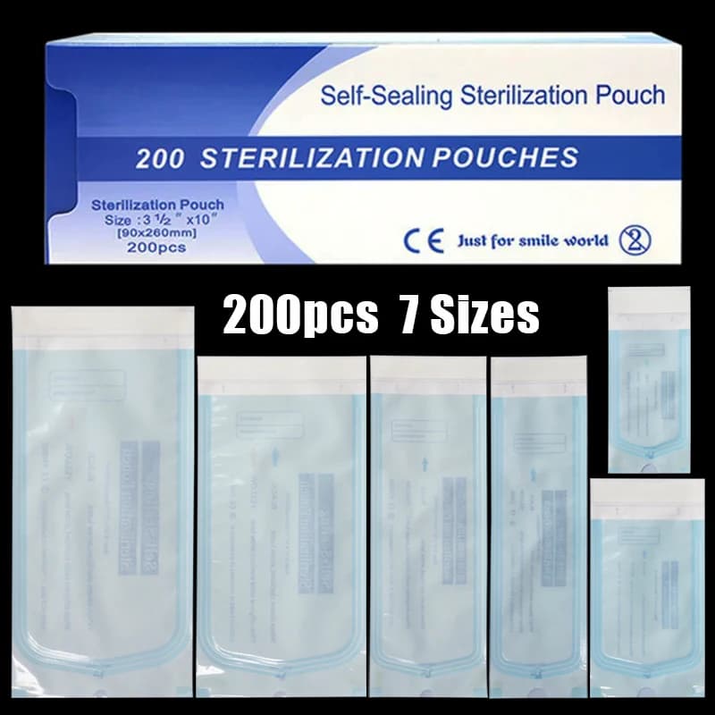 200pcs 7 Sizes Sterilization Pouch Bags Self-sealing Autoclave Pouche Bag Dental Nail Tool Storage Bag Tattoo Accessories