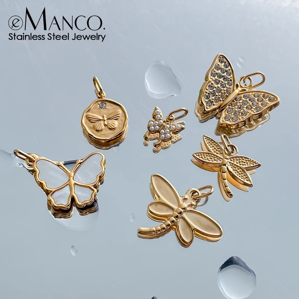 eManco Gold plated pendant with butterfly shaped pendants with delicate stainless steel rhinestones mixed style for creating jewelry with DIY necklaces