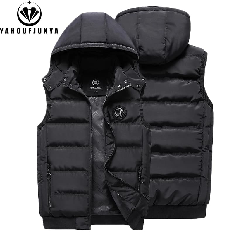 Gilet da uomo autunno senza maniche in pile caldo staccabile con cappuccio uomo inverno all'aperto casual solido tasca con cerniera gilet moda cappotto maschile