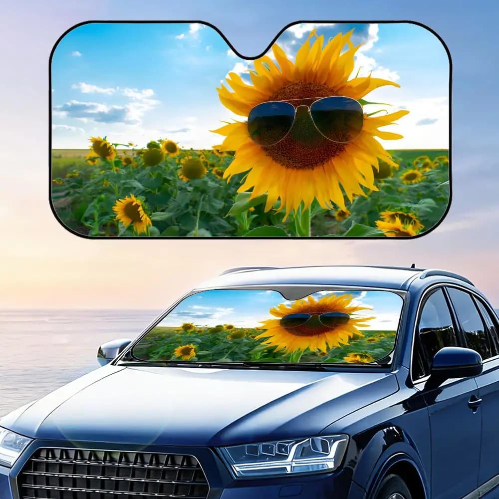 Parasole per Parabrezza a Forma di Girasole con Occhiali da Sole, Riutilizzabile in Foglio di Alluminio, Protezione UV e Isolamento Termico