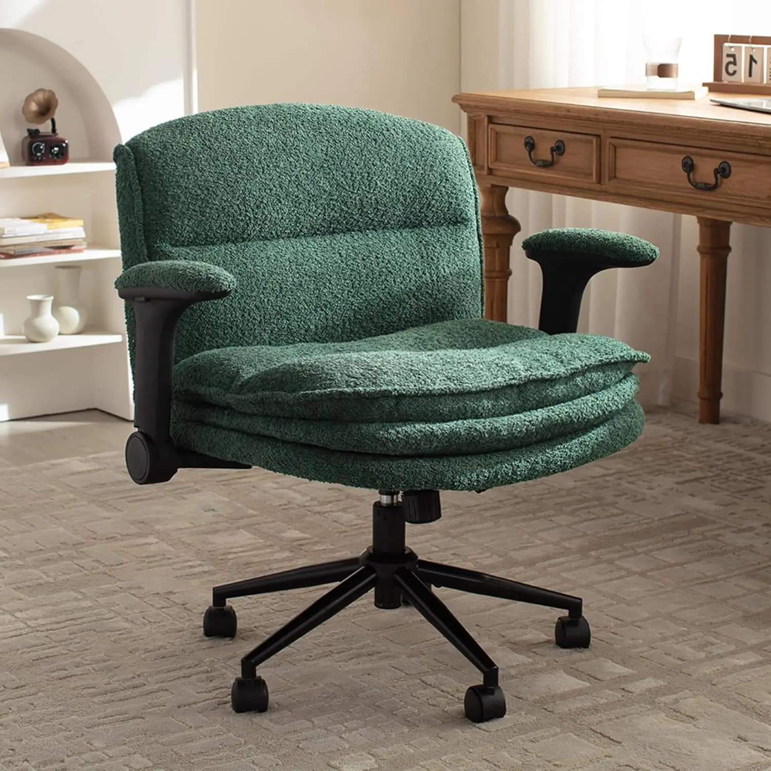 Sedia Ergonomica a Croce con Braccioli Regolabili, Ruote, Cuscino a 3 Strati, Seduta Larga, per Ufficio e Casa, Verde, Personalizzabile