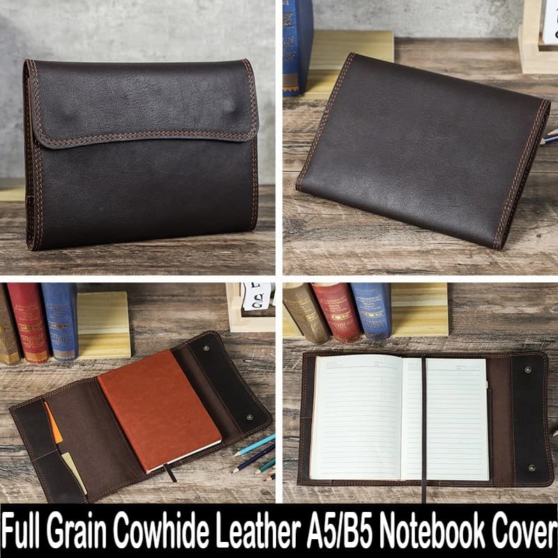 Vintage Coffee Full Grain Leather A5 B5 Notebook Cover Handmade Flip Case Office Journal Organizer Stationery School Supplies